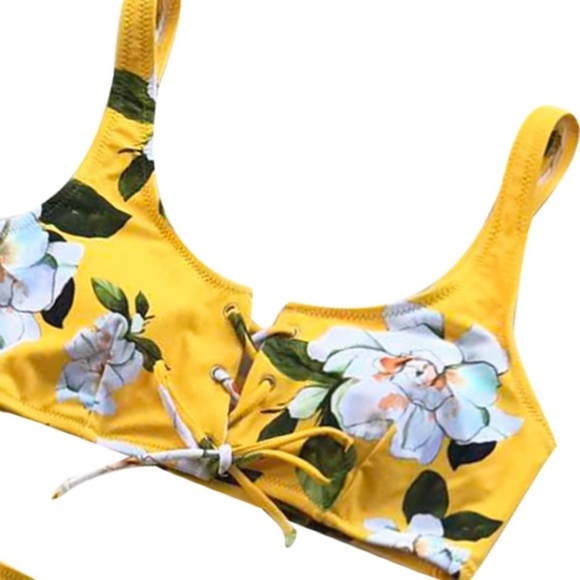 {October Love} Yellow Floral High Waisted Bikini - Picture 3 of 5